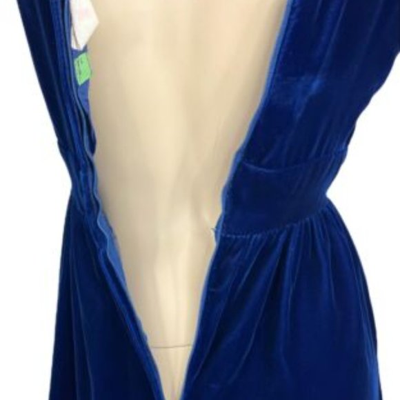 Vintage Formal Gown Blue Velvet Bead Rhinestones V Neck Empire Waist Size Small - Picture 6 of 10